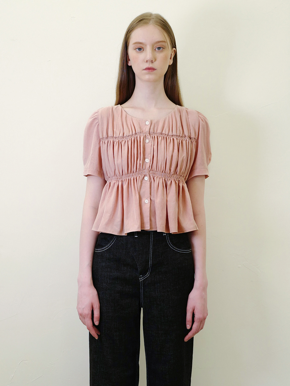 smock button blouse (pink)