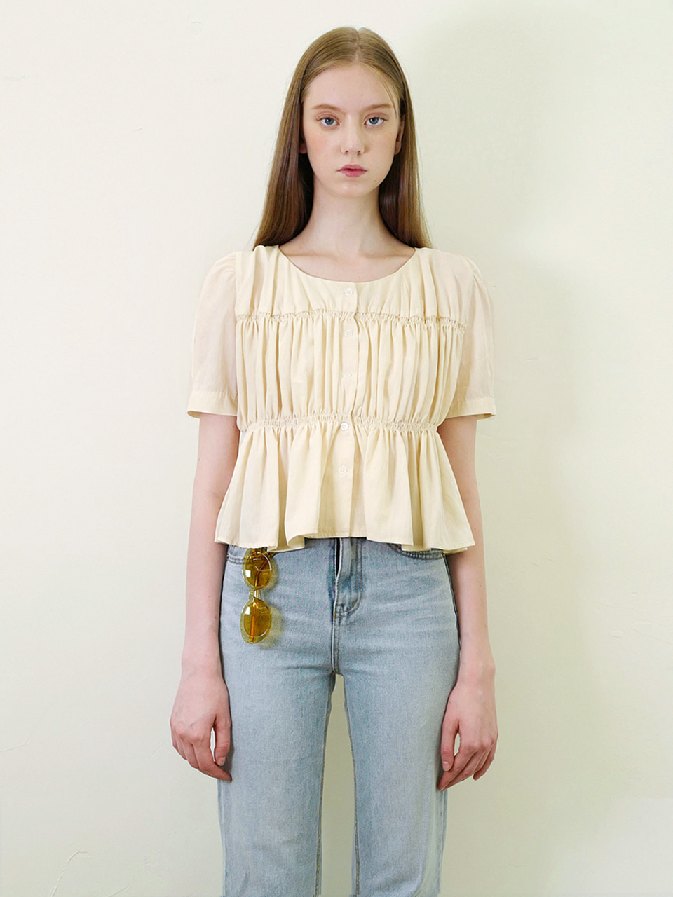 smock button blouse (ivory)