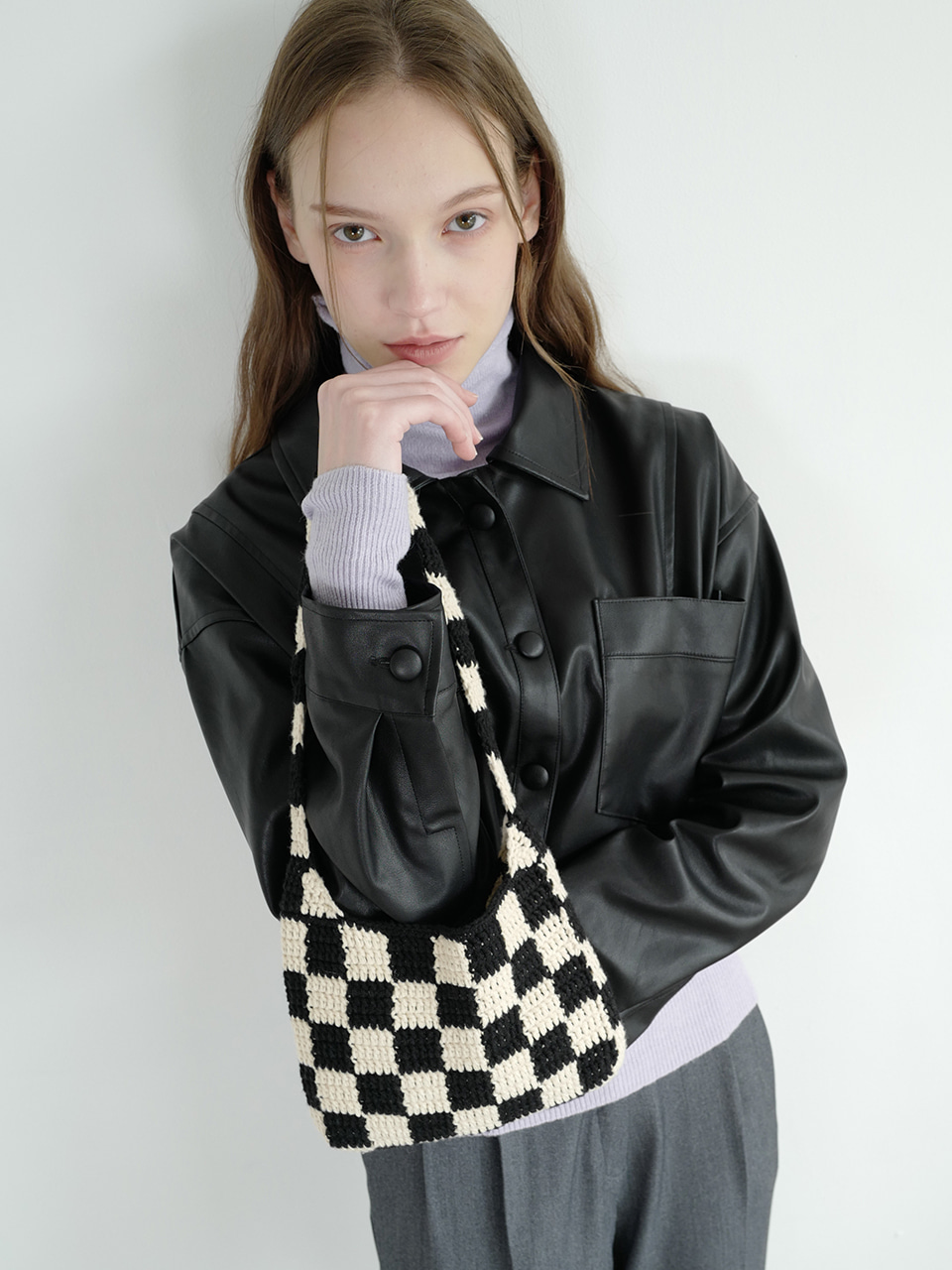 leather crop jacket (black)
