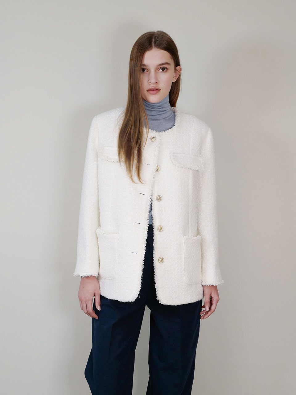 tweed fringe over jacket (white)